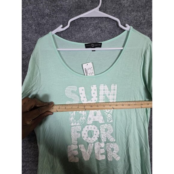 Fred David Shirt Womens Large Mint Green Sunday Forever Graphic Scoop Neck Rayon - Picture 5 of 7